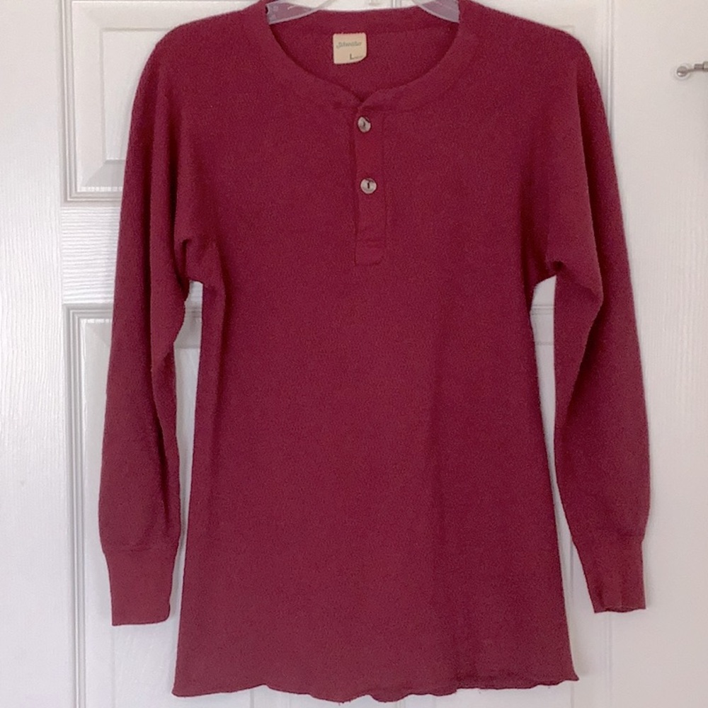 St John’s Bay Waffle Weave Maroon Long Sleeve Thermal Henley Top